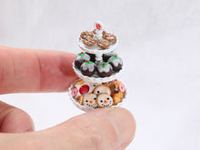 Load image into Gallery viewer, Christmas Cookies, Puddings and Gingerbread Mince Pies on Three-tiered Cake Stand - Handmade Miniature Food
