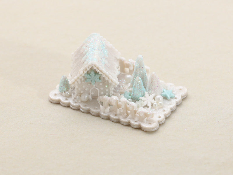 Sugar Frosted House and Garden Winter Display - Handmade Miniature Food