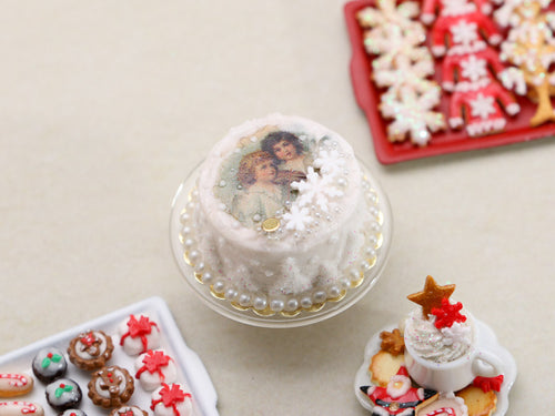 Nostalgic White Christmas Cake - Handmade Miniature Food
