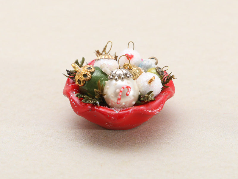 Presentation of Christmas Tree Baubles in Bowl - OOAK - Handmade Miniature