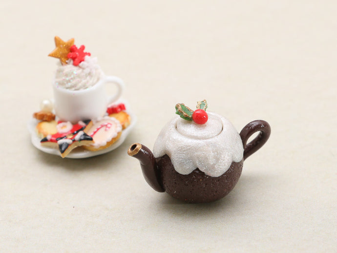 Decorative Christmas Pudding teapot - Handmade Miniature