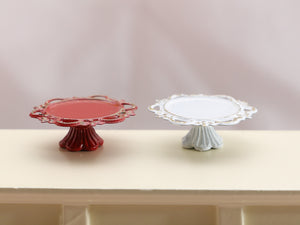 Ornate Filigree Metal Pedestal Cake Stand in Red or White - 12th Scale for Dollhouse