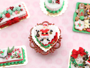 Heart-Shaped Christmas Cake with Santa - 12th Scale Dollhouse Miniature Food