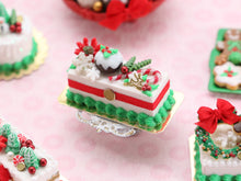 Load image into Gallery viewer, Rectangular Christmas Cake, Christmas Pudding, Golden Reindeer - 12th Scale Dollhouse Miniature Food