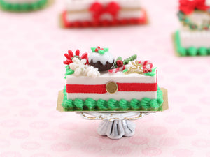 Rectangular Christmas Cake, Christmas Pudding, Golden Reindeer - 12th Scale Dollhouse Miniature Food