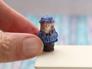 Miniature Decorative Bust of Lady in Blue Shawl and Hat - Dollhouse Miniature