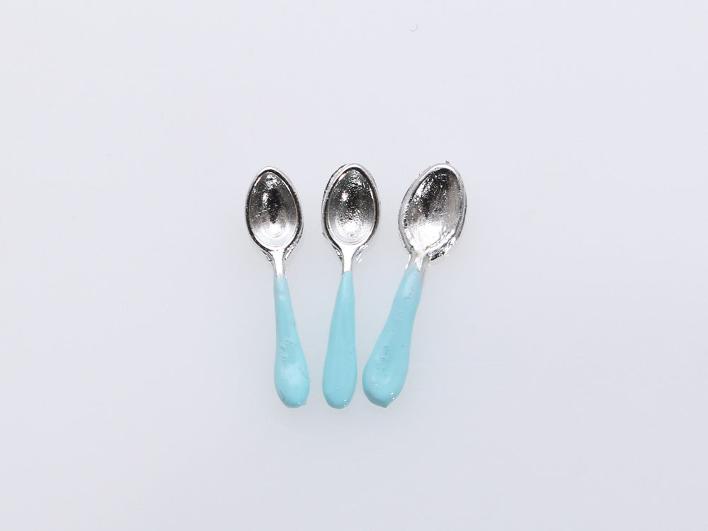 Set of Three Blue Dessert Spoons - Blue Collection - Dollhouse Miniature