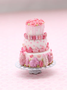 OOAK Gorgeous Three-Tiered Pink Easter Cake - Handmade Miniature Food