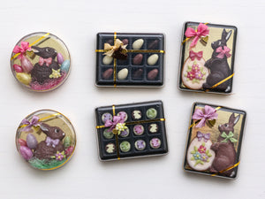 Dark Chocolate Rabbit and Easter Eggs in Round Gift Box - Miniature Food