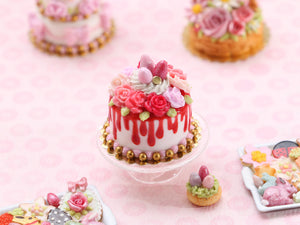 Easter Floral Drip Cake in Red and Shades of Pink - Handmade Miniature Food