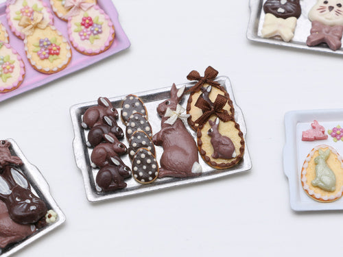 Easter Bunny Chocolates and Cookies on Metal Tray - Miniature Food