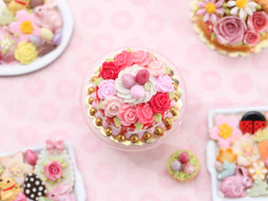 Easter Floral Drip Cake in Red and Shades of Pink - Handmade Miniature Food