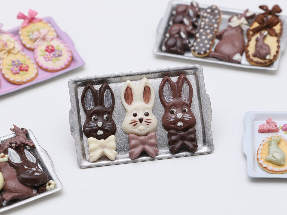 Funny Bunny Easter Chocolates on Metal Tray - Miniature Food