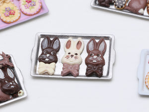 Funny Bunny Easter Chocolates on Metal Tray - Miniature Food