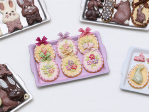 Beautiful Easter egg-Shaped Cookies Decorated with Spring Blossoms - Miniature Food