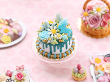 Load image into Gallery viewer, Easter Floral Drip Cake in Aqua/Turquoise - OOAK - Handmade Miniature Food