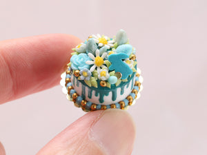 Easter Floral Drip Cake in Aqua/Turquoise - OOAK - Handmade Miniature Food