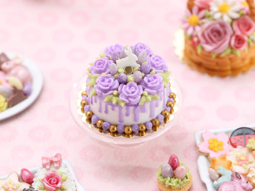 Easter Floral Drip Cake in Lilac / Mauve - OOAK - Handmade Miniature Food
