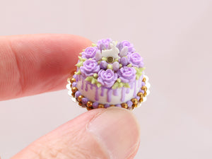 Easter Floral Drip Cake in Lilac / Mauve - OOAK - Handmade Miniature Food