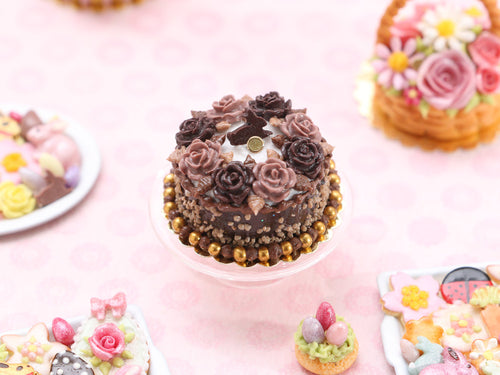 Easter Floral Cake, Dark and Milk Chocolate - OOAK - Handmade Miniature Food