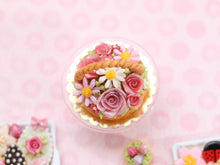 Load image into Gallery viewer, Pink Roses and Daisies Basket Cake - Handmade Miniature Food