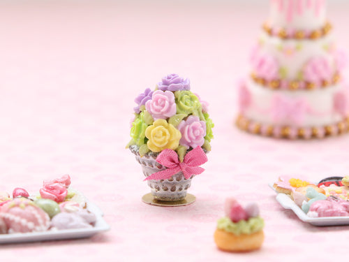 Spring Pastel Flowers Easter Egg in Shabby Chic Pot - Miniature Food