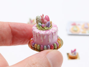 Pink Cake with White Drips for Easter - Miniature Food