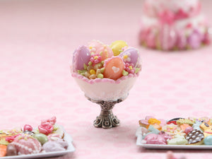 Colourful Easter Eggs Presented in Footed Dish - Handmade Miniature in 12th Scale