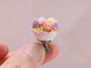 Colourful Easter Eggs Presented in Footed Dish - Handmade Miniature in 12th Scale