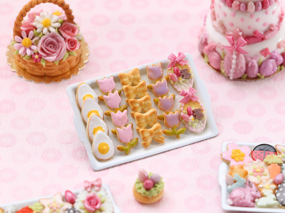 Easter Themed Cookies Tulips, Bows, Eggs Handmade Miniature