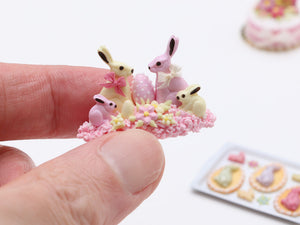 White and Pink Chocolate Rabbit Family - Miniature Food