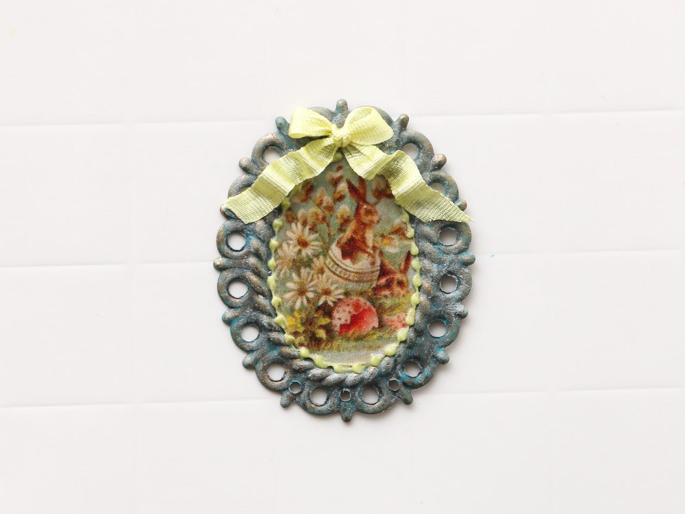 Vintage Easter Rabbit Picture in Ornate Frame - 12th Scale Decoration