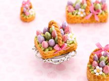Load image into Gallery viewer, Easter Basket Cake (Squat Rectangle), Pink, Purple, Green Eggs, Pink Ribbon - Handmade Miniature Food
