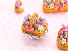 Load image into Gallery viewer, Easter Basket Cake (Squat Rectangle), Pink, Purple, Green Eggs, Pink Ribbon - Handmade Miniature Food