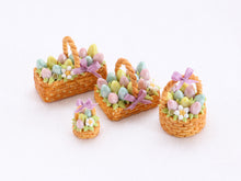 Load image into Gallery viewer, Easter Basket Cake (Long Rectangle), Pink, Purple, Green Eggs, Pink Ribbon - Handmade Miniature Food