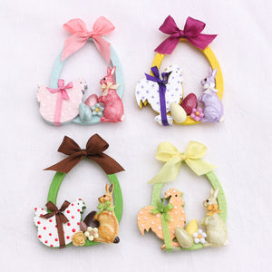 Wooden Easter Decoration (Yellow/Purple) Rooster, Rabbit, Eggs - 12th Scale Dollhouse Miniature