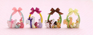 Wooden Easter Decoration (Yellow/Purple) Rooster, Rabbit, Eggs - 12th Scale Dollhouse Miniature