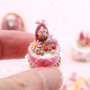 Ruby Chocolate Bunny and Easter Egg Cake - OOAK - Handmade Miniature Food