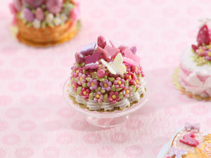 Butterflies on Blossom Easter Cake - Pink - OOAK - Handmade Miniature Food