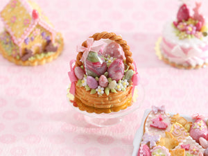 Easter Basket Cake Filled with Pink Easter Eggs - OOAK - Handmade Miniature Food