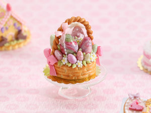 Easter Basket Cake Filled with Pink Easter Eggs - OOAK - Handmade Miniature Food