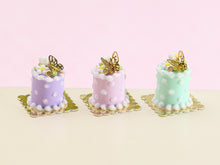 Load image into Gallery viewer, Individual Spring Pastel Cake with Blossom and Gold Butterfly Decoration - In Lilac, Pink or Green - Handmade Miniature Food