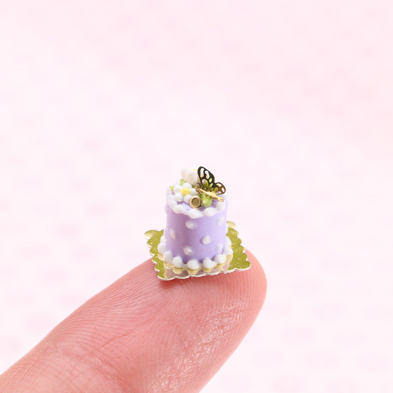 Individual Spring Pastel Cake with Blossom and Gold Butterfly Decoration - In Lilac, Pink or Green - Handmade Miniature Food