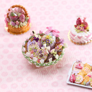 Large Easter Basket Hamper Filled with Beautiful Easter Treats - OOAK - Handmade Miniature Food