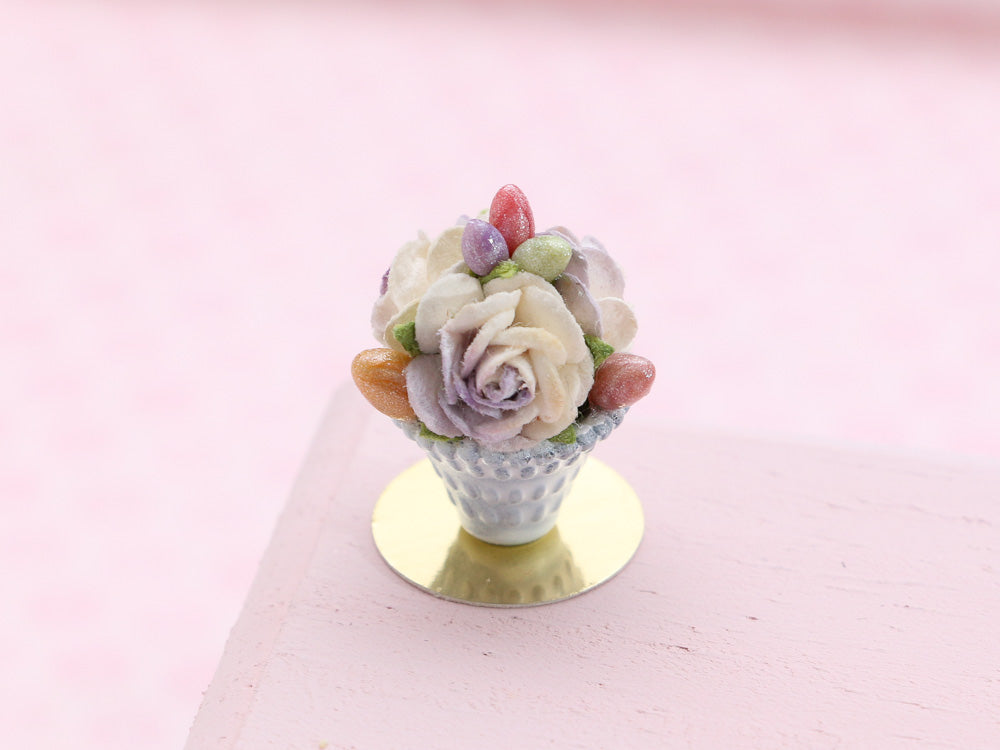 Easter Flower Display in Shabby Chic Pot - A - 12th Scale Dollhouse Miniature