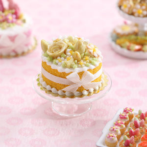 Yellow Easter Cake with Rose, Daisy, Egg Decoration - OOAK - 12th Scale Miniature Food