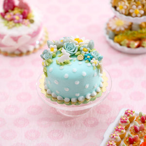 Floral Cascade Springtime Cake - OOAK - Turquoise / Aqua - Handmade Miniature Food