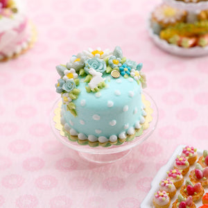 Floral Cascade Springtime Cake - OOAK - Turquoise / Aqua - Handmade Miniature Food