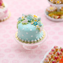 Load image into Gallery viewer, Floral Cascade Springtime Cake - OOAK - Turquoise / Aqua - Handmade Miniature Food