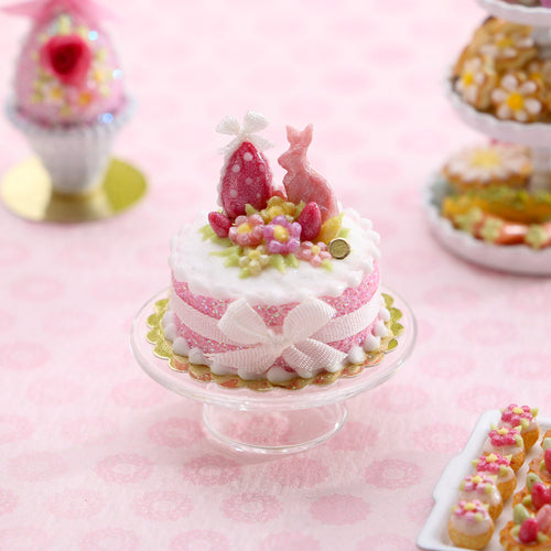 Pink Rabbit and Easter Egg Cake - OOAK - Handmade Miniature Food